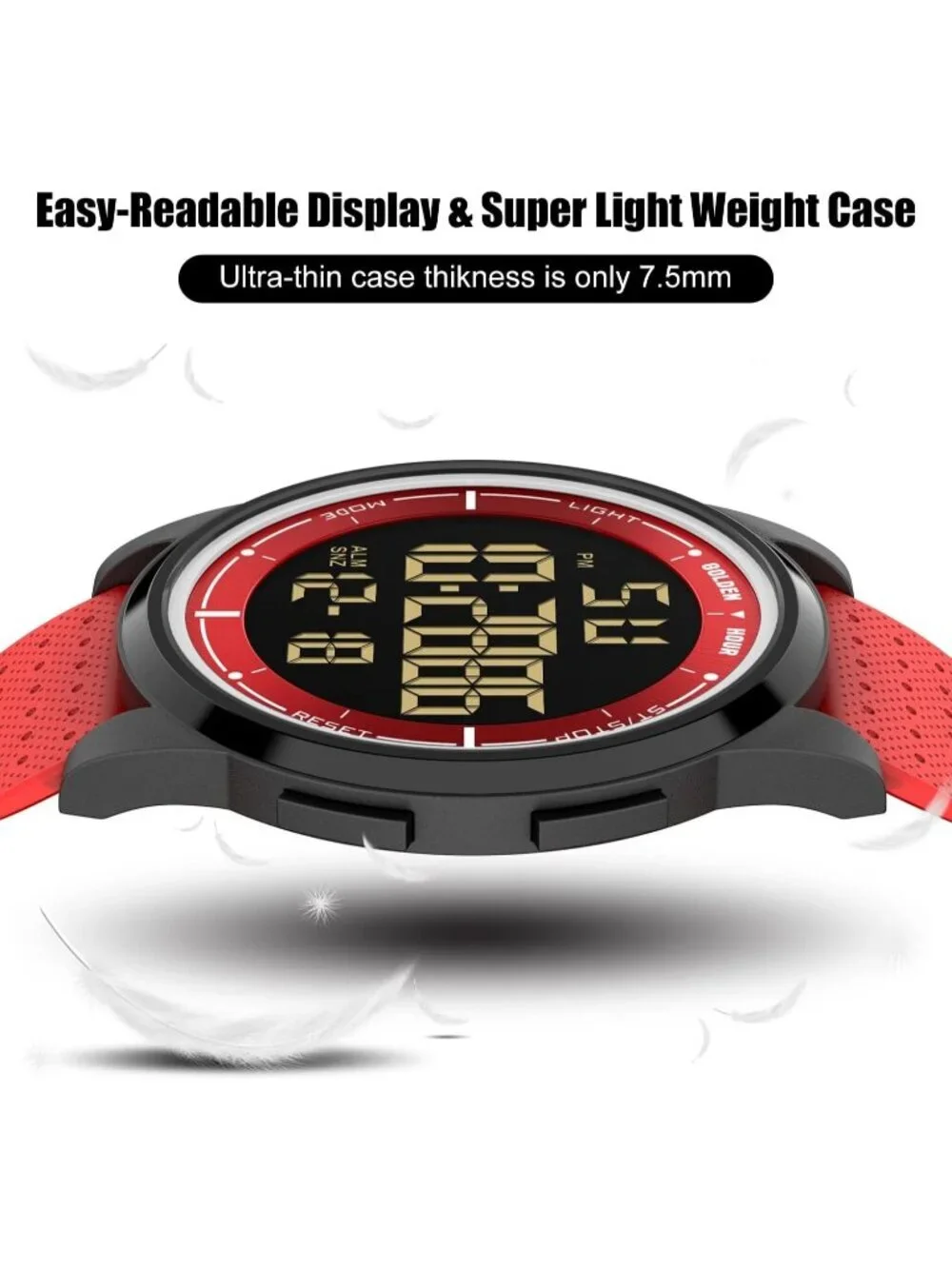 Men's Red Rubber Strap Ultra-Thin Minimalist Sports Waterproof Digital Watch